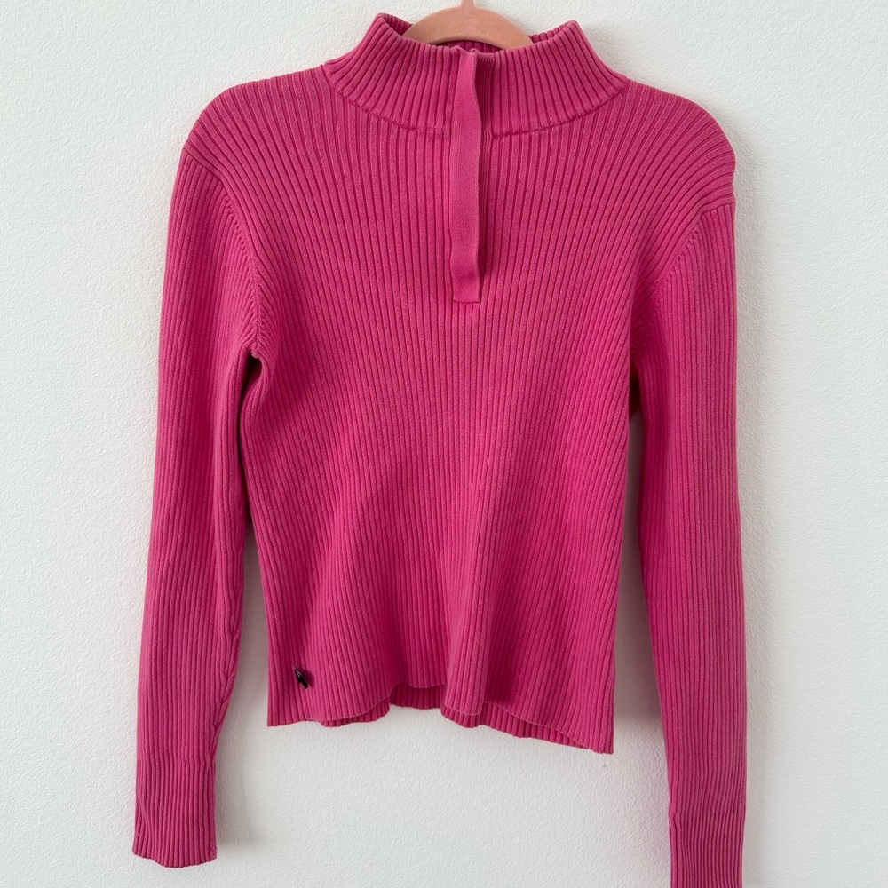 Anne Klein Sport Pink Quarter Zip Ribbed Sweater